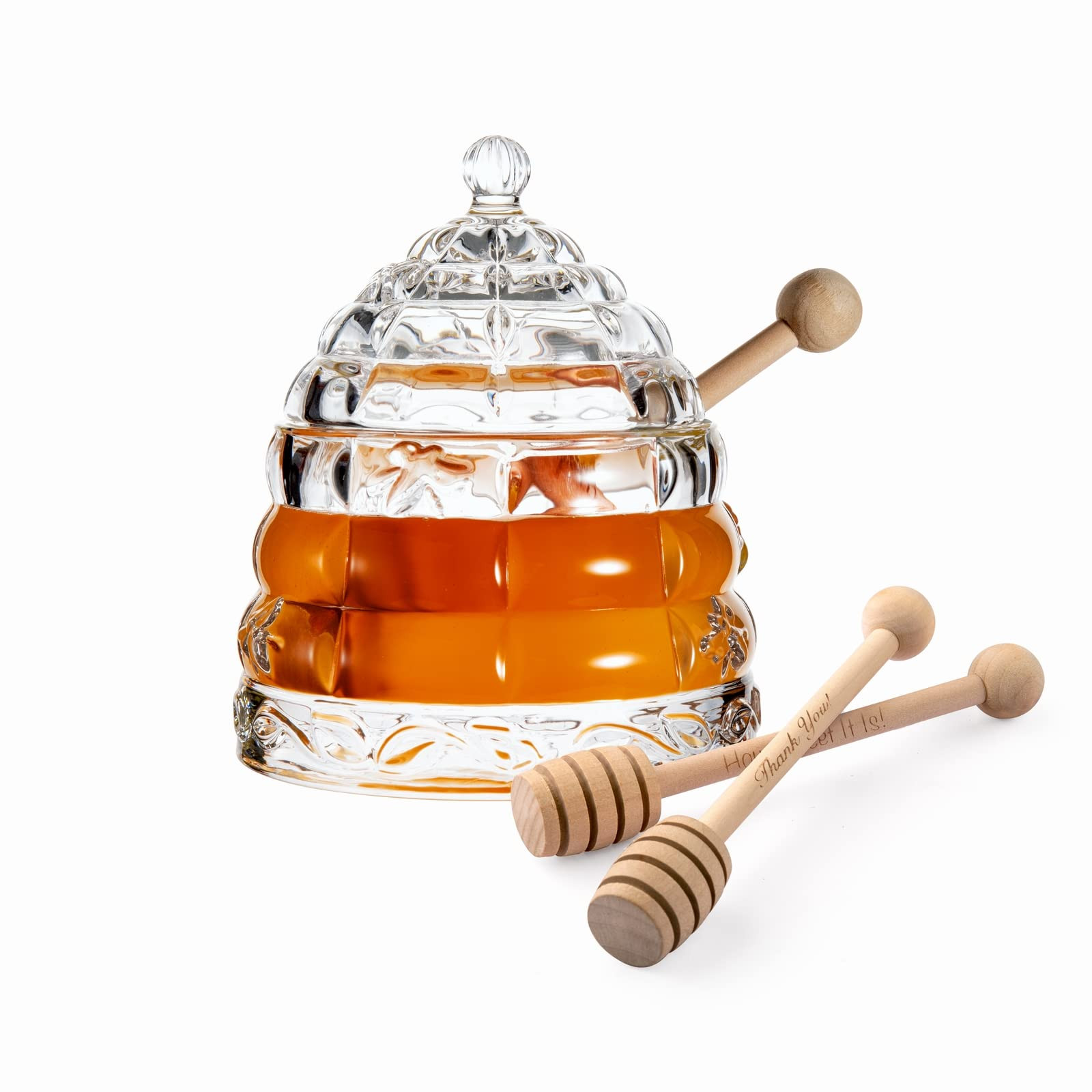 M&N HOME Honey Dish with 3 Dippers, Honey Jar, Large Glass Honey Pot storage with Lid and Inscrib... | Amazon (US)