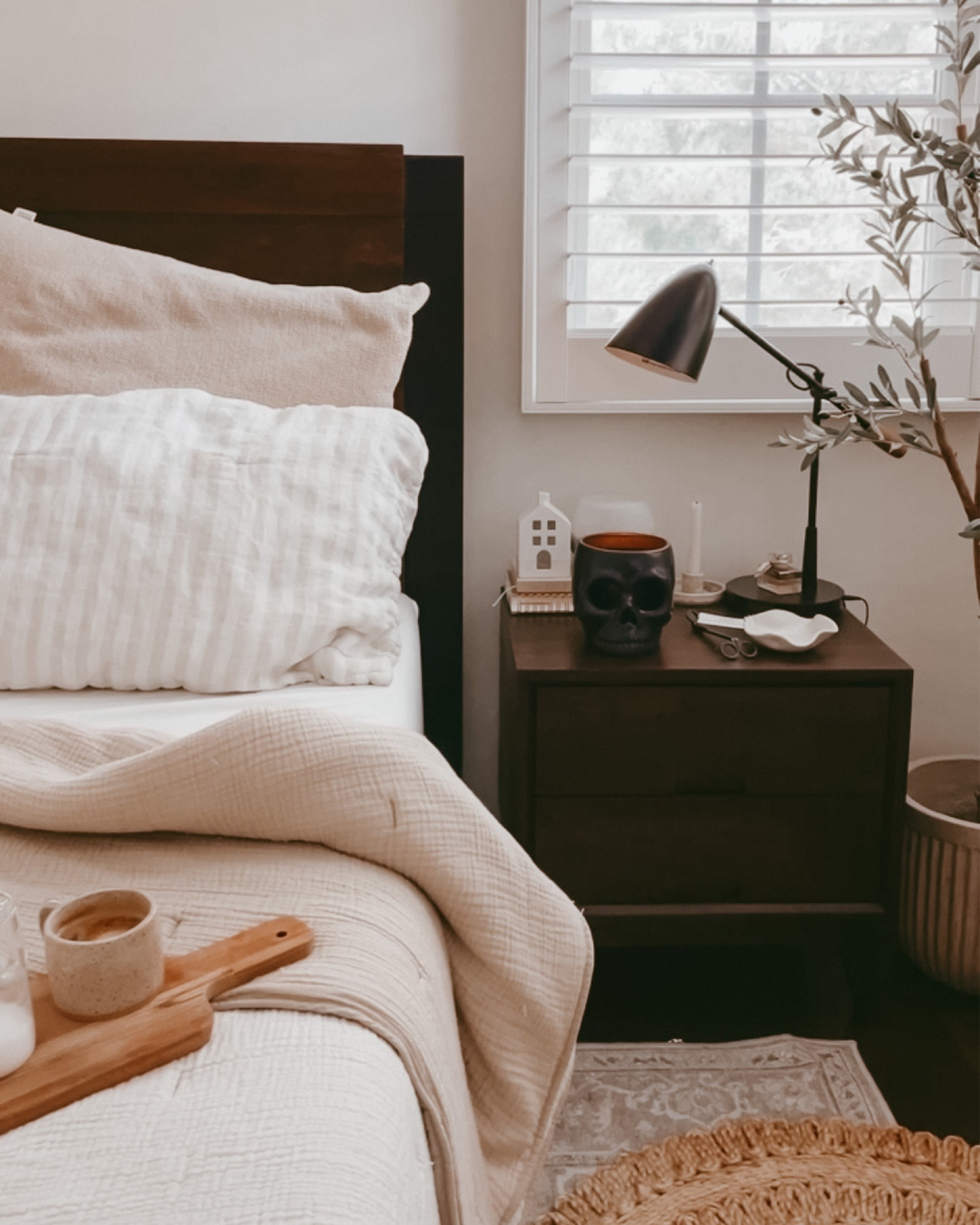 Minimalist Halloween decor bedroom side table styling #halloween #halloweendecor #skulldecor #minimalisthalloween 

#LTKfamily #LTKhome #LTKSeasonal