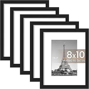 upsimples 8x10 Picture Frame Set of 5, Display Pictures 5x7 with Mat or 8x10 Without Mat, Wall Ga... | Amazon (US)