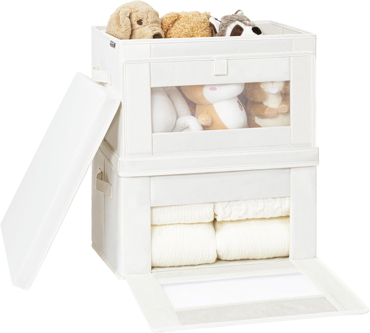 STORAGE MANIAC 2 Pack Storage Bins with Clear Window, 66L Stackable Storage Bins with Lid, Collap... | Amazon (US)