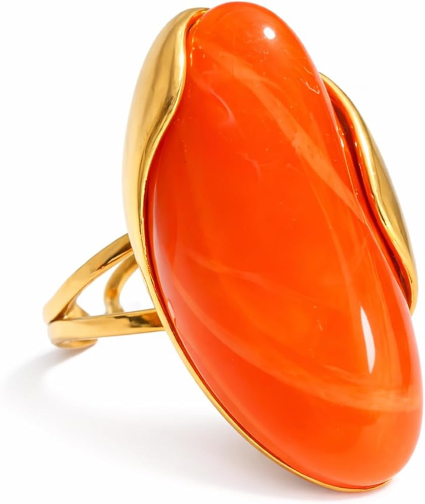 Mchic Colorful Chunky Statement Ring for Women: Boho Large Oval Acrylic Finger Ring Stainless Ste... | Amazon (US)