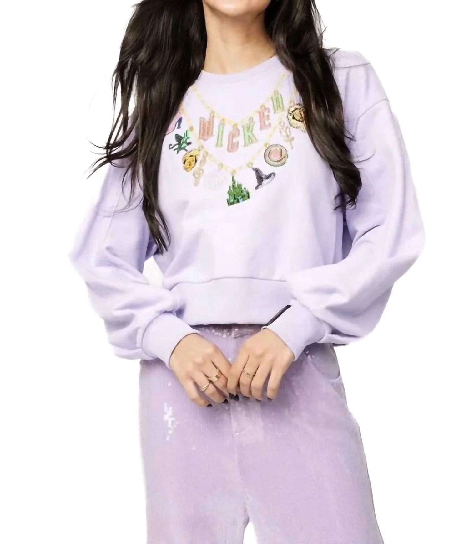 Licensed Wicked Charm Necklace Sweatshirt In Lavender | Shop Simon