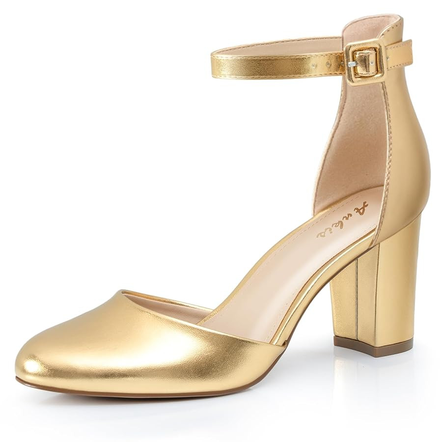 Ankis Closed Toe Heels for Women -Black Nude White Silver Gold Womens Heels Closed Round Toe Chun... | Amazon (US)