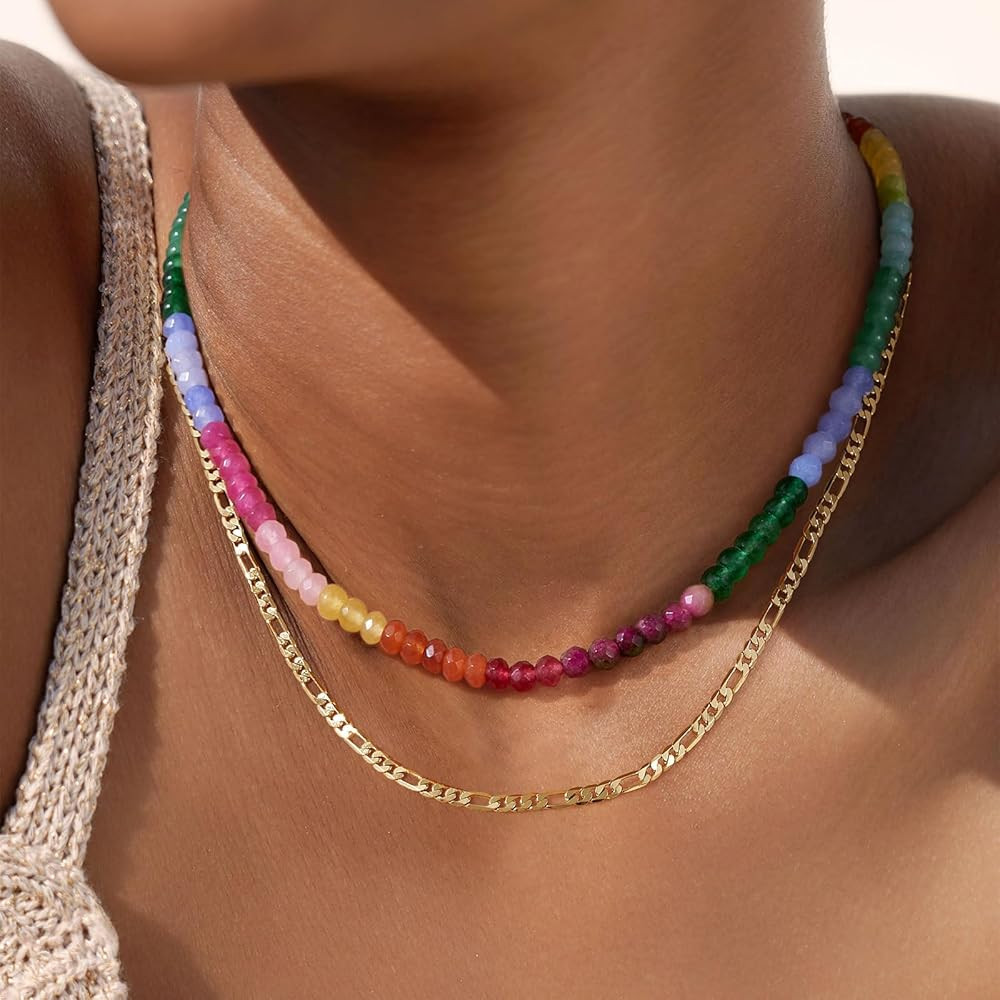 KELORIS PATH Beaded Necklace for Women, Colorful Gemstone Boho Bead Choker for Beach, Trendy Summ... | Amazon (US)