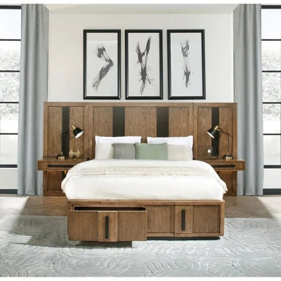 Modern Queen Bed With Nightstands, Ash Brown Finish, Vertical On Headboard, Metal Glides For Drawer Stability, Bedroom Storage Solution And Smooth Mov | Wayfair North America