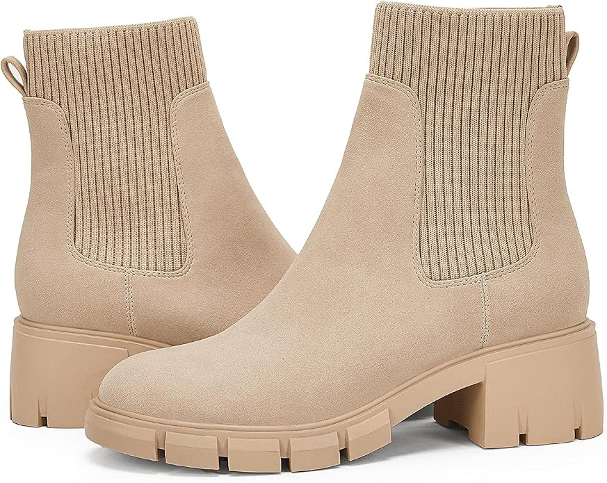 Ruanyu Womens Platform Ankle Boots Elastic Chunky Block Heel Chelsea Booties Lug Sole Non-Slip Co... | Amazon (US)