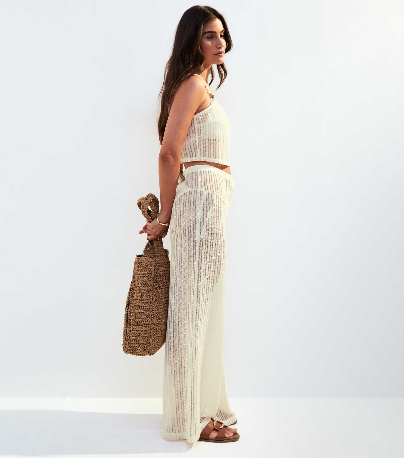 Cream Ladder Stitch Beach Trousers | New Look | New Look (UK)