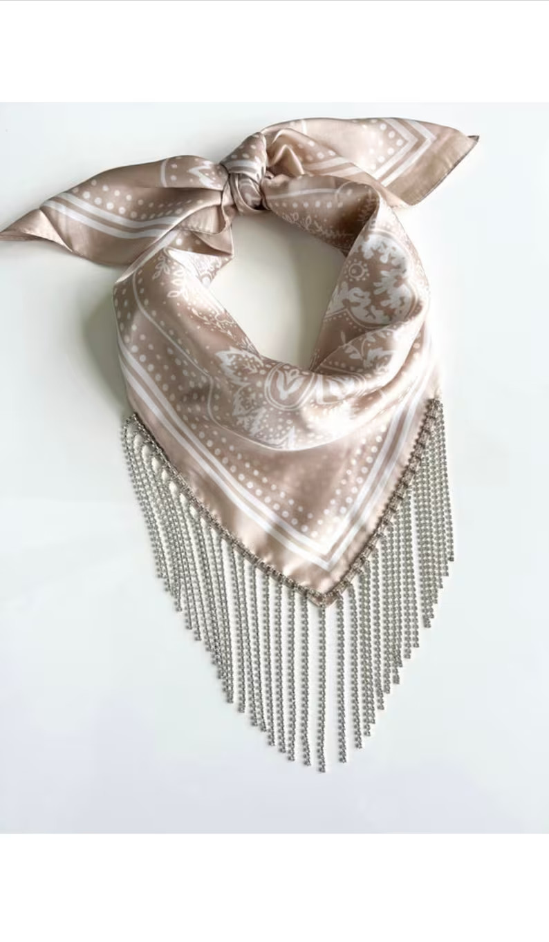 Silk Bandana with Rhinestone Fringe | Western Bling | Nash Bash | Etsy (US)