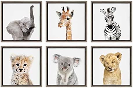 Kate and Laurel Sylvie Safari Animal Framed Canvas Art Set by Amy Peterson 6 Piece Gray | Amazon (US)