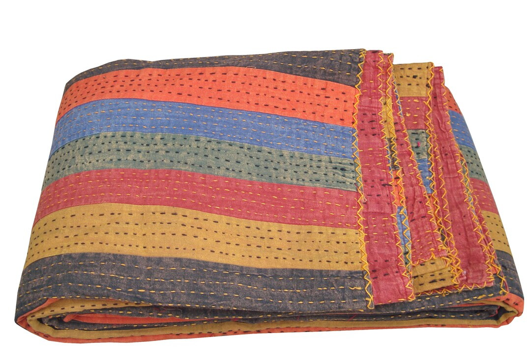 King Size Kantha Quilt Indian Kantha Quilt, Cotton Blanket Handmade Bedspread Hand Strip Patchwor... | Etsy (US)