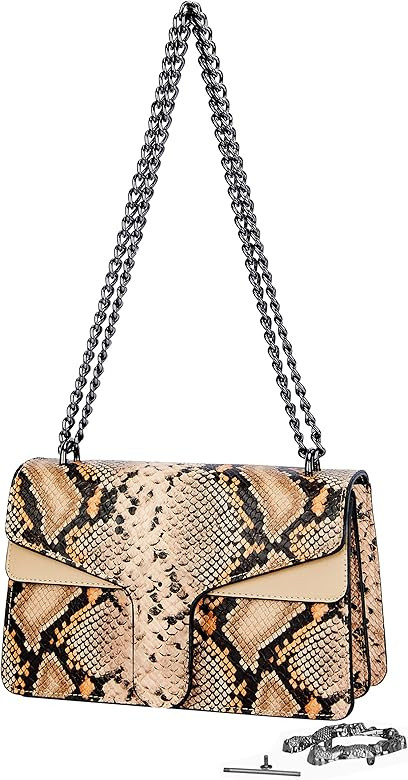 Crossbody Shoulder Evening Bag for Women - Snake Printed Leather Messenger Bag Chain Strap Clutch Sm | Amazon (US)