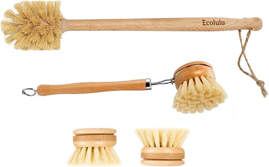 ECOLULU Natural Bamboo Dish Brush & Wood Bottle Brush for Wide Mouth Bottles, Cups and Jars, 2 Re... | Amazon (US)