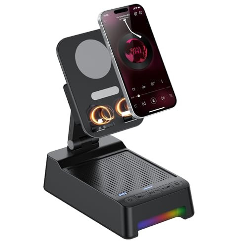 Wireless Induction Speaker 5-in-1 Bluetooth Speaker with Phone Stand, Father's Day Present, Stereo Sound 8 RGB Ambient Light, 360° Rotation Adjustable Desktop Stand for iOS Android Power Bank(3000mAh) | Amazon (US)