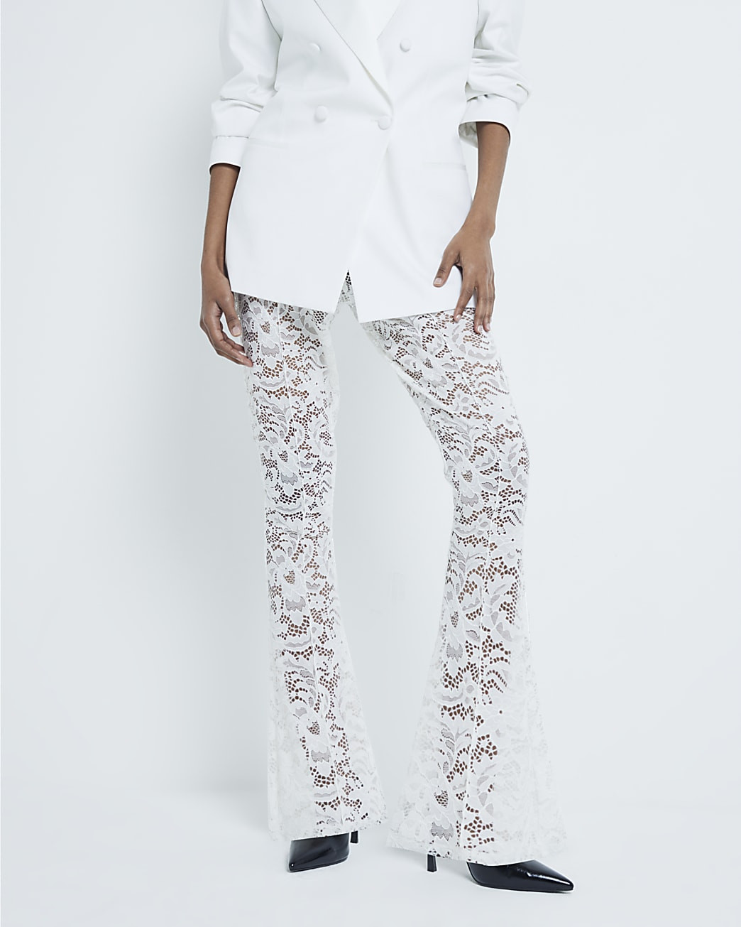 Cream Lace Flare Trousers | River Island UK & IE