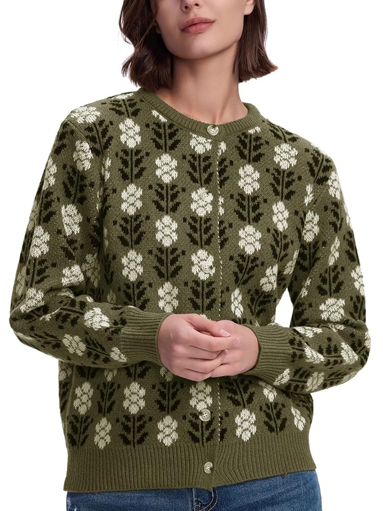Les umes Cardigan for Women Long Sleeve Button Down Sweater Vintage Floral Knit Jackets Casual Cr... | Amazon (CA)