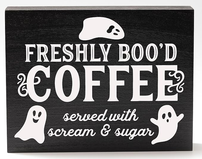 Freshly Booed Coffee Sign Halloween Coffee Bar Decor for Halloween Kitchen Decor | Amazon (US)