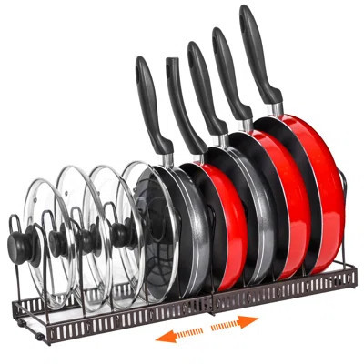 Pot Rack -Expandable Pan Organizer For Cabinet,Pot Lid Holder With 10 Adjustable Compartment For Kitchen Cabinet Cookware Baking Frying Rack,Bronze | Wayfair North America