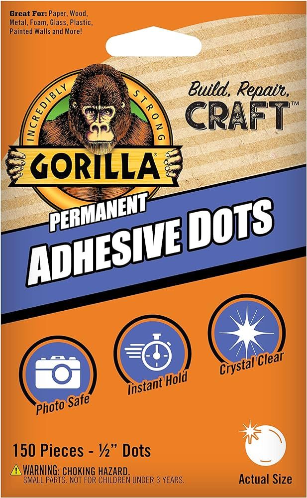 Gorilla Permanent Adhesive Dots, Double-Sided, 150 Pieces, 0.5" Diameter, Clear, (Pack of 1) | Amazon (US)
