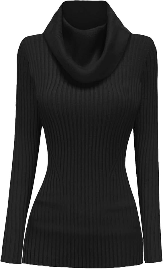 v28 Women Stretchable Cowl Neck Knit Korea Long Sleeve Slim Fit Bodycon Sweater | Amazon (US)