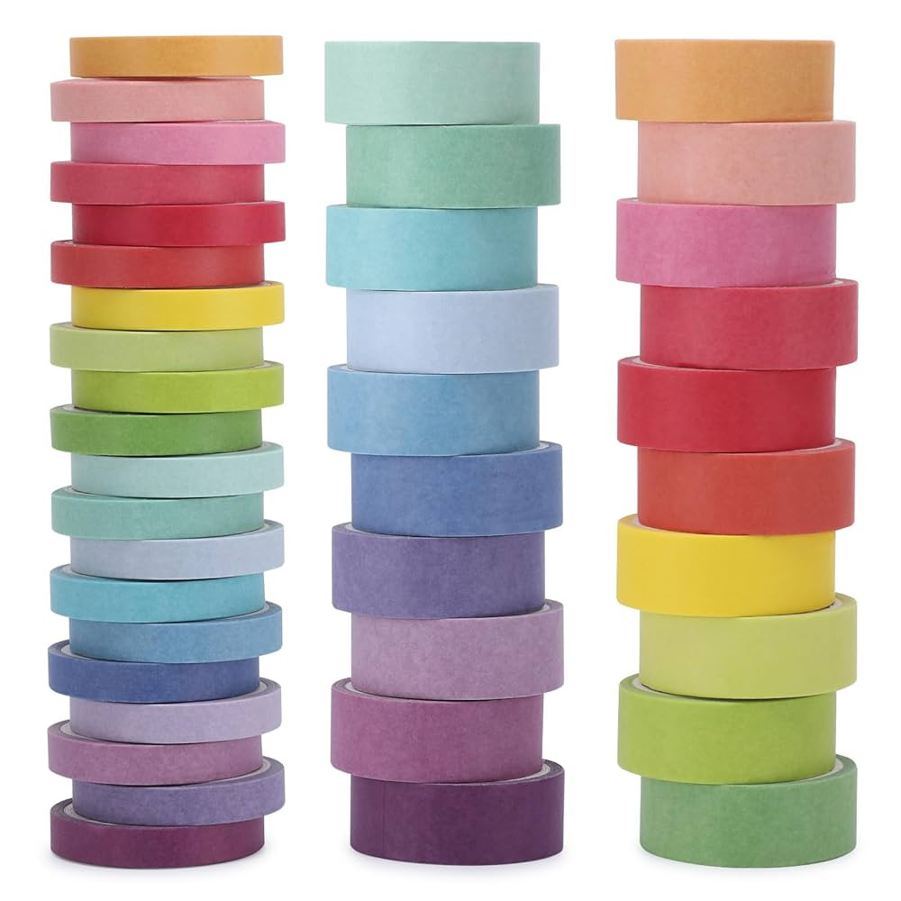 40 Rolls Washi Tape Set, 16Ft Rainbow 7.5mm 15mm Wide Decorative Tape for Scrapbook, Low Tack Col... | Amazon (US)