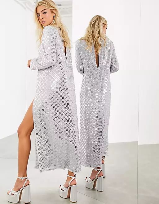 ASOS EDITION split front maxi dress with mirror disc sequins | ASOS (Global)