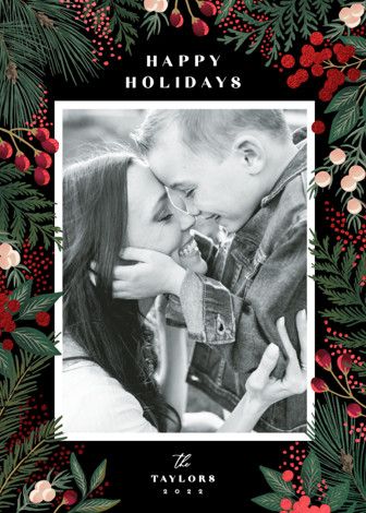 "Cranberry Garden" - Customizable Foil-pressed Holiday Cards in Black by Alethea and Ruth. | Minted