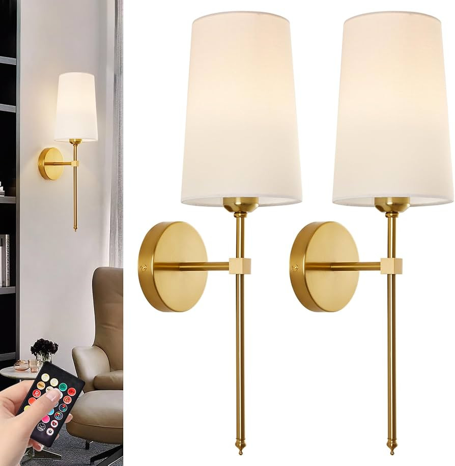Battery Operated Wall Sconces, Wall Sconces Sets of 2, Rechargeable Wall Lights, with Remote Cont... | Amazon (US)