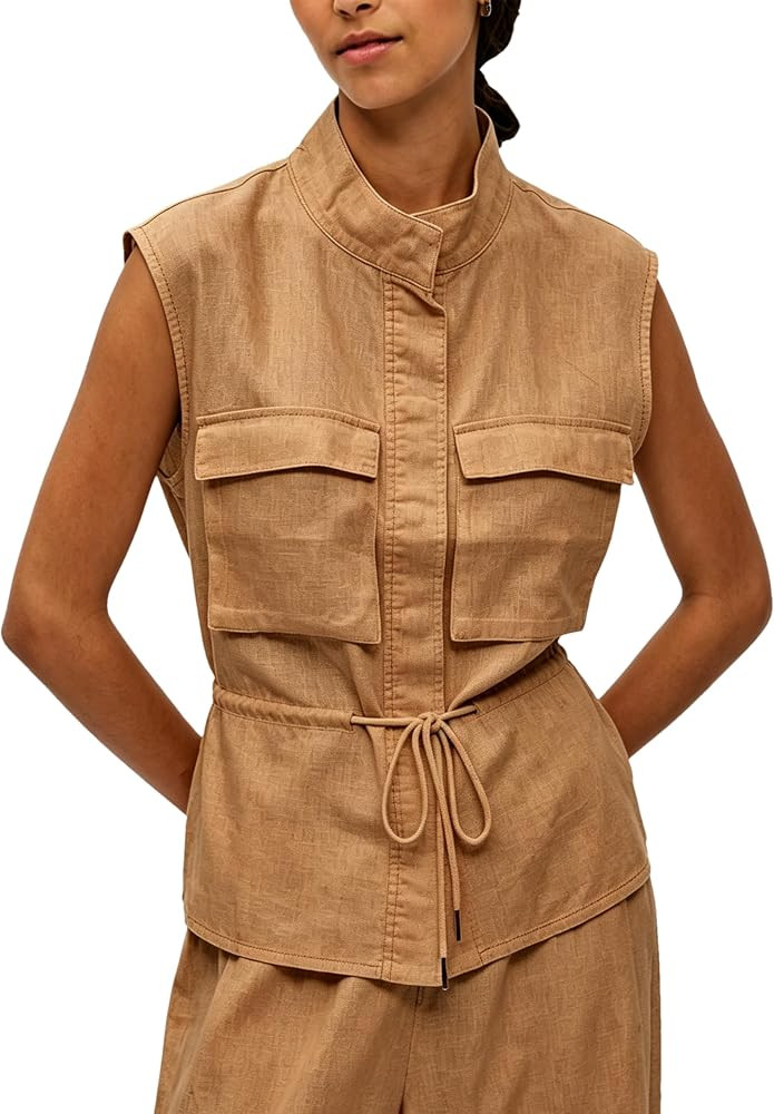 Women's Sleeveless Utility Vest Drawstring Waist Cargo Waistcoat | Amazon (US)