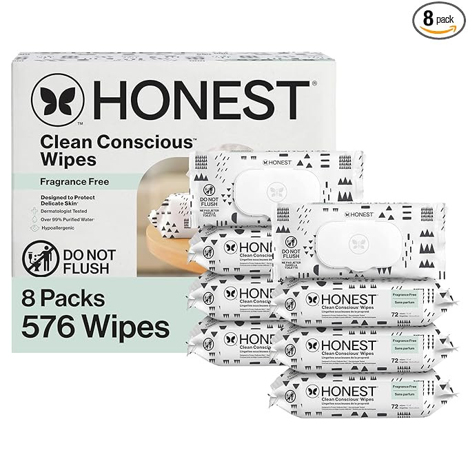 The Honest Company Hypoallergenic Multi-Use Baby Wipes for Sensitive Skin Baby Pattern Play 576 C... | Amazon (US)