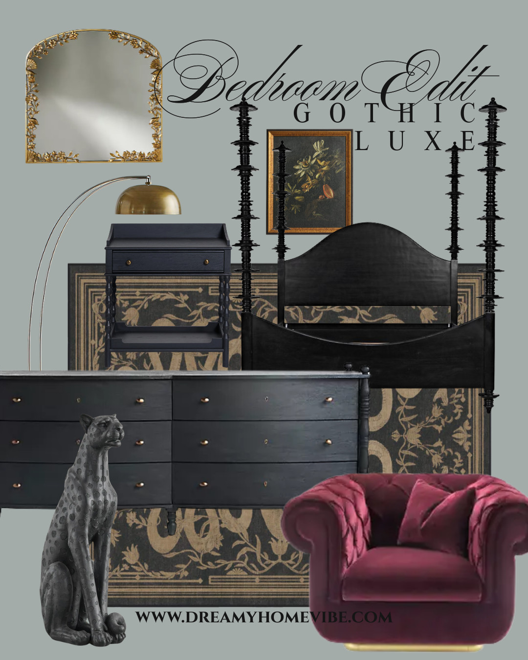 Shadowed tones, carved mahogany, and jewel velvet define this Gothic Luxe edit. Each piece layers depth and refinement into a bedroom that feels both historic and modern. Explore the full collection and reimagine your retreat with dramatic elegance.

#LuxuryHomeDecor #GothicLuxe #BedroomTransformation #ShopTheEdit #InteriorDesign 

 #LTKHome