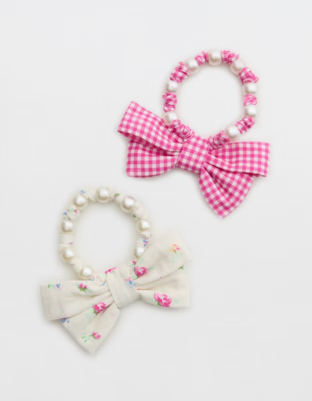 Aerie Pearl & Bow Beaded Hair Tie 2-Pack | Aerie
