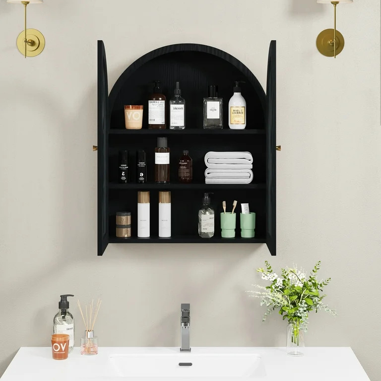 Wirrytor Black Arched Wall Cabinet with Glass Door, Hanging Bathroom Shelf, Medicine Wall Mounted... | Walmart (US)