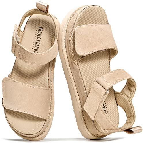 Project Cloud 100% Genuine Leather Platform Sandals For Women - Memory Foam Insole Slip Resistant Chunky Womens Sandals with adjustable straps - Wedge Sandals for Women 2026 (Bronzestar, WHEATSDE,11) | Amazon (US)
