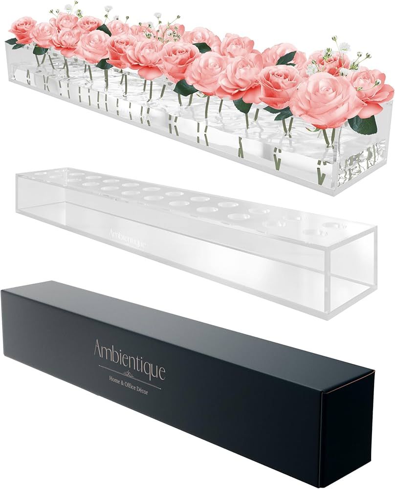 Acrylic Flower Vase Rectangular - 23 in. Acrylic Vases for Centerpieces with 24 Holes - Thick, Le... | Amazon (US)