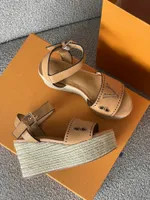 Fashion designer women's spring and summer grass woven beach wedge sandals, thick soled formal sh... | DHGate