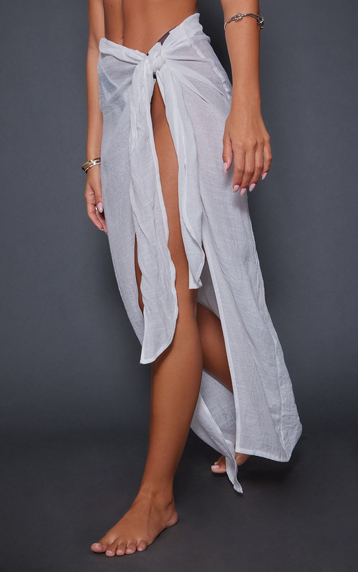 White Linen Look Beach Sarong | PrettyLittleThing UK