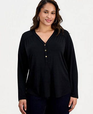 Plus Size V-Neck Long-Sleeve Top, Macy's Exclusive | Macy's