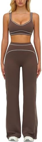 Womens Workout Set Two Piece U Back Color Block Sports Bra Matching High Waist Leggings Gym Work ... | Amazon (US)