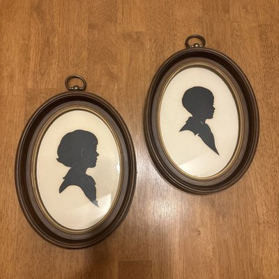 (2) Oval Framed Cut Paper Silhouette Portrait Art, Girl & Boy Vintage Portraits | eBay US