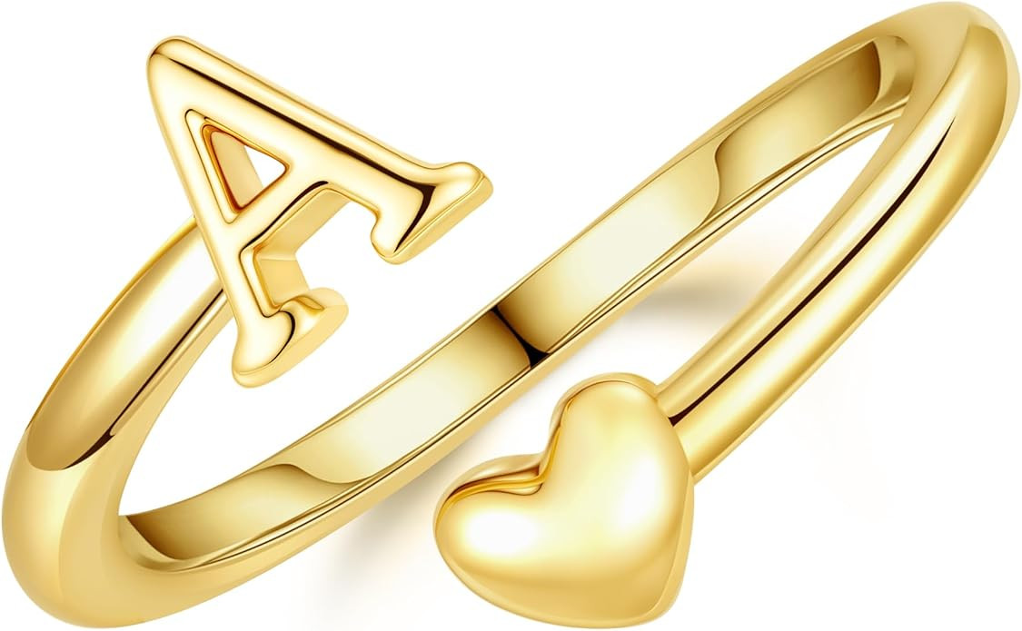 M MOOHAM Valentines Day Gift - Gold Rings for Women Girls 14K Gold Plate Initial Rings for Women ... | Amazon (US)