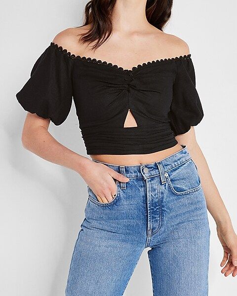 Off The Shoulder Twist Front Cropped Top | Express