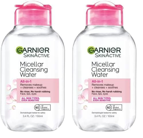 Garnier Micellar Cleansing Water, All-in-1 Makeup Remover and Facial Cleanser, For All Skin Types, 3.4 Fl Oz (100mL), 1 Count (Packaging May Vary) (Pack of 2) | Amazon (US)