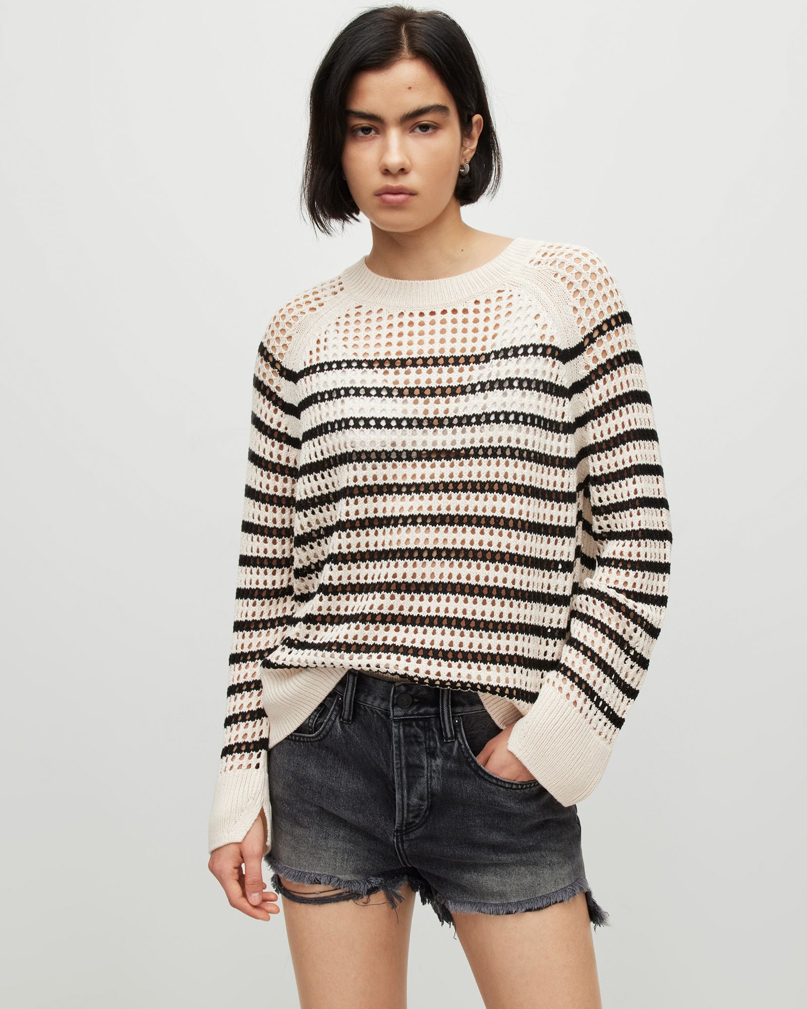 Paloma Crew Neck Stripe Mesh Jumper | AllSaints UK