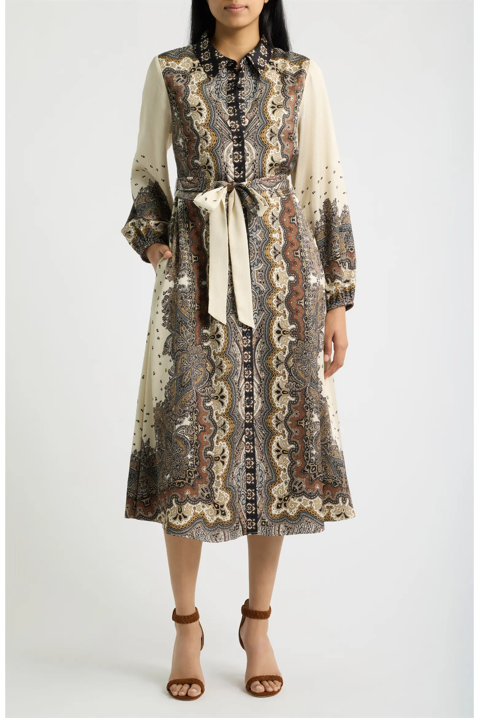 Julia Jordan Mixed Paisley Long Sleeve Midi Shirtdress (Women) | Nordstrom | Nordstrom