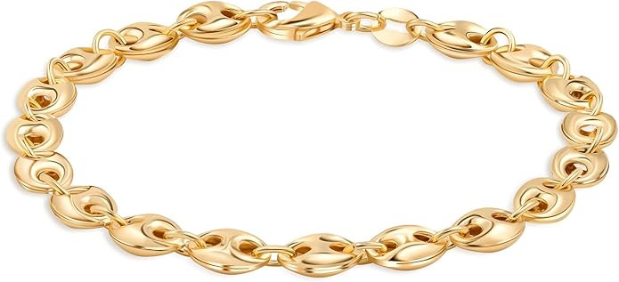 Barzel 18K Gold Plated Puff Mariner Bracelet, 7.5 Inches - Made In Brazil | Amazon (US)
