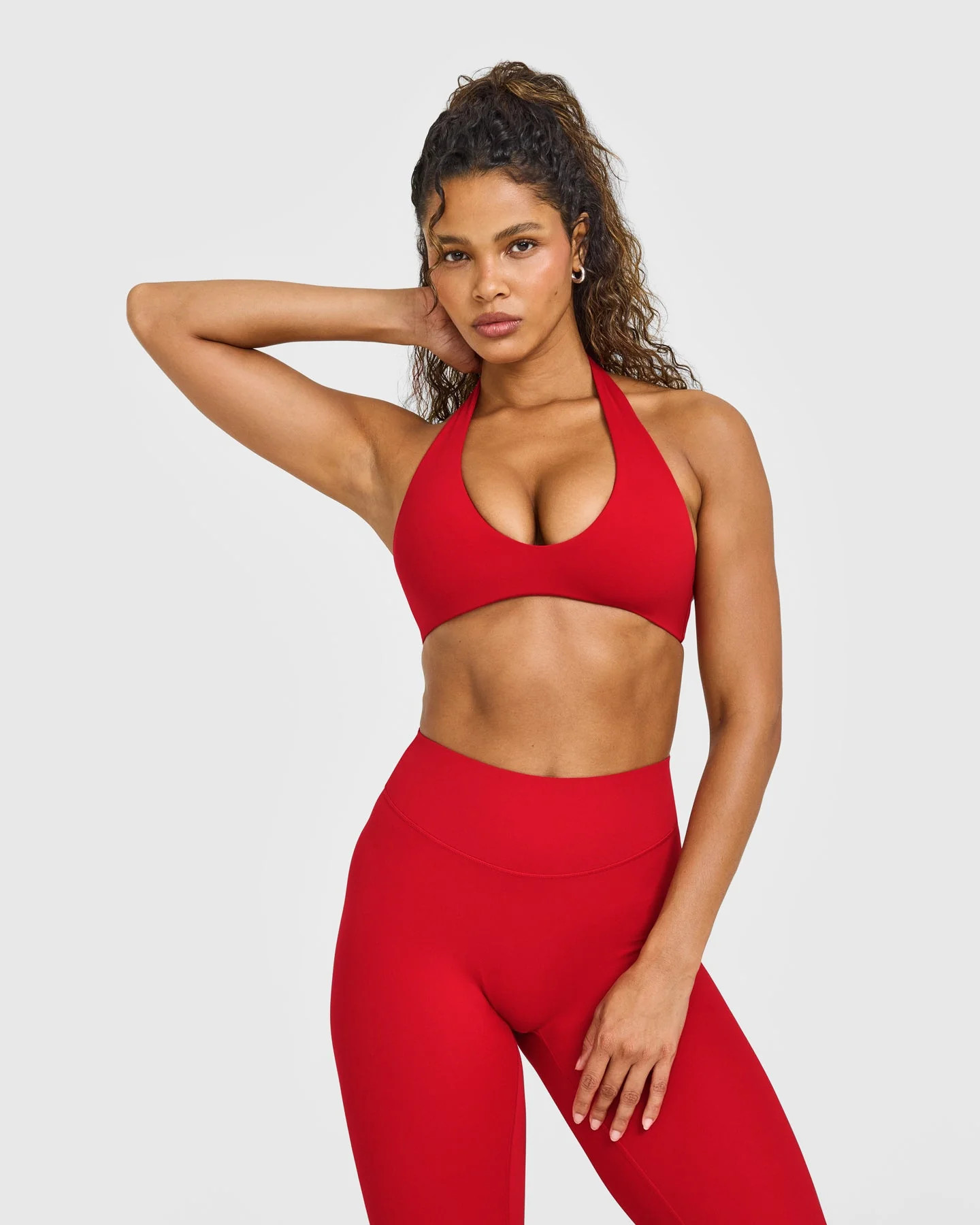 SoftMotion™ Minimal Halter Neck Bralette with White Logo 
 Light Toasted Red | Oner Active (UK / US)