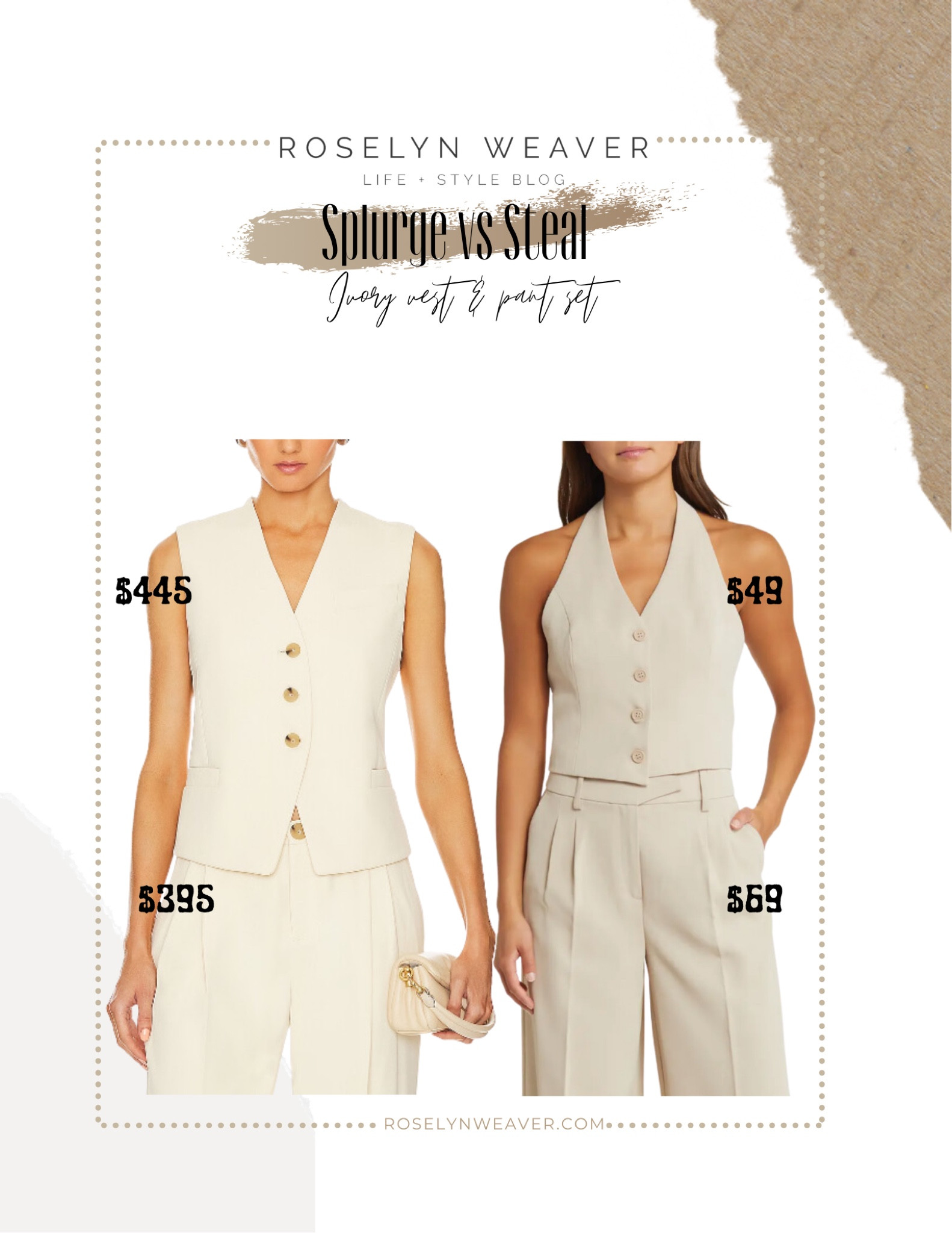 Splurge vs steal - ivory vest & pant set 

Ivory wide leg slacks

#LTKfindsunder50 #LTKfindsunder100 #LTKworkwear