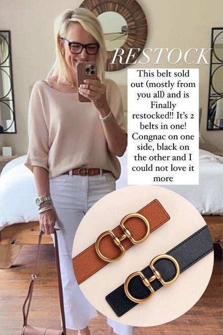 IT’S BACK!! 

Restock alert! 

This belt is too built in one and I couldn’t love it more! It has been sold out for a couple of months and you guys asked for a restock alert. One side is cognac. The other side is black very easy to switch. 

#LTKGiftGuide #LTKstyletip #LTKover40