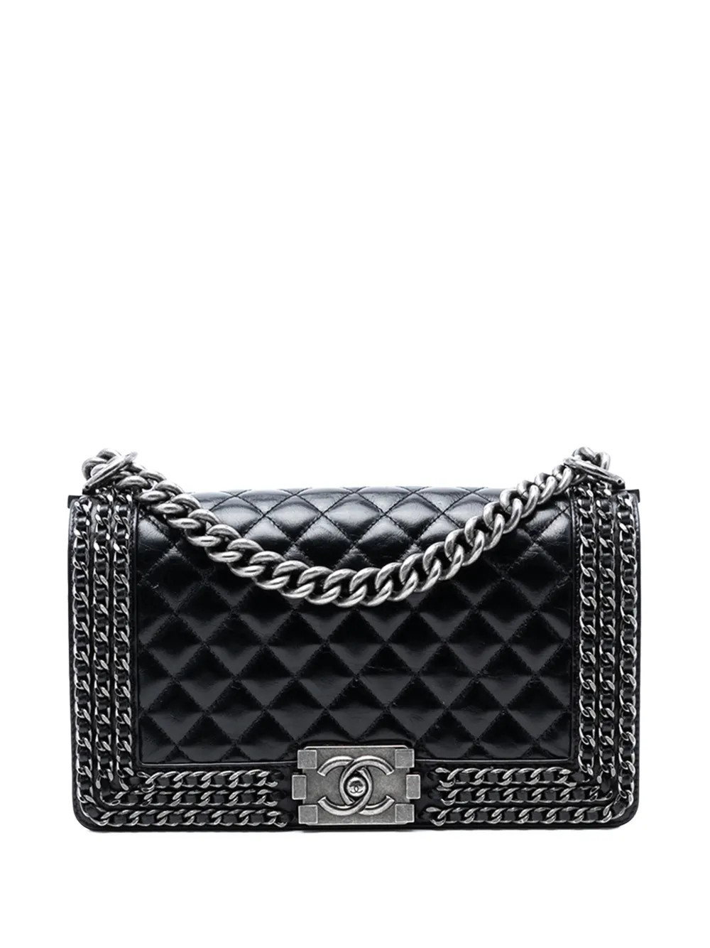 CHANEL Pre-Owned 2016-2017 Old Medium Quilted Glazed Calfskin Chain Around Boy Flap crossbody bag - Black | Farfetch Global