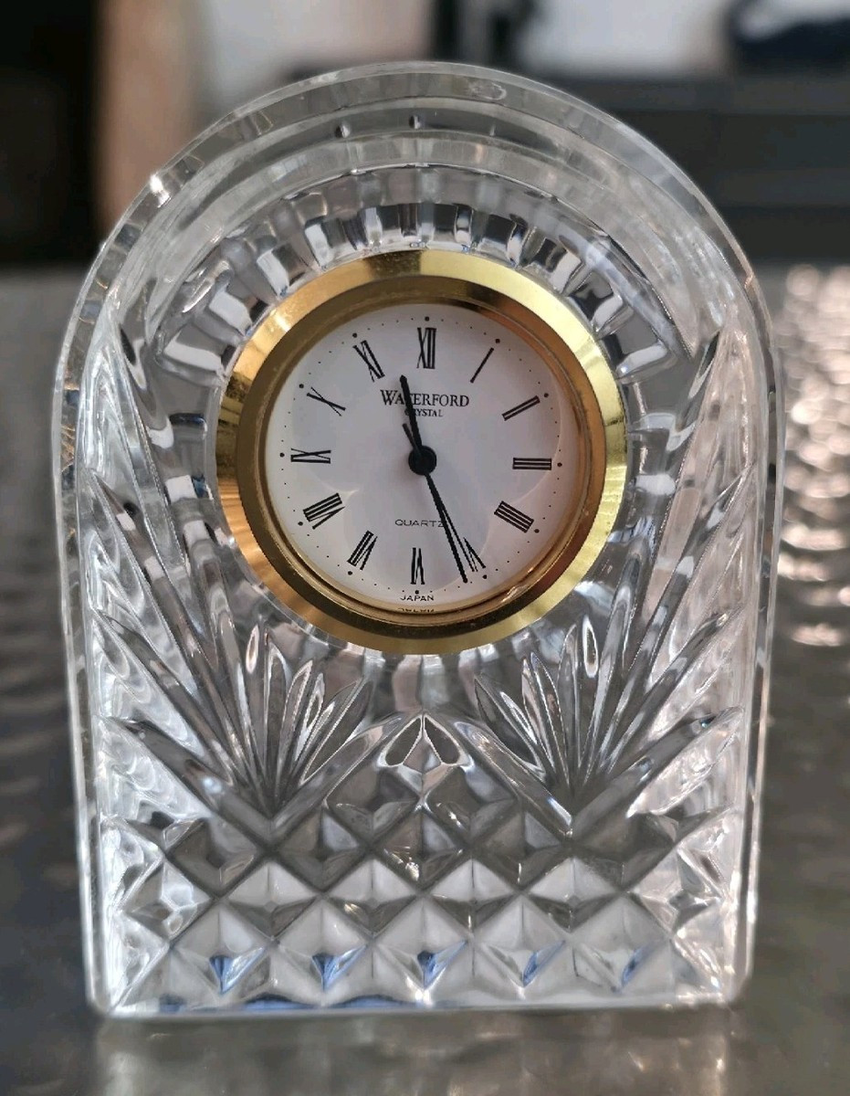 Waterford Crystal Desk Clock Clear Quartz Analog Gold Tone Cut Glass Mini 4" | eBay US